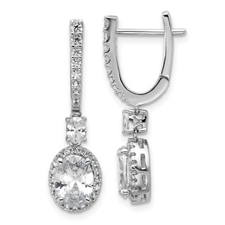 Cheryl M Sterling Silver Rhodium-plated Polished Fancy Oval CZ Halo Hinged Post Dangle Earrings