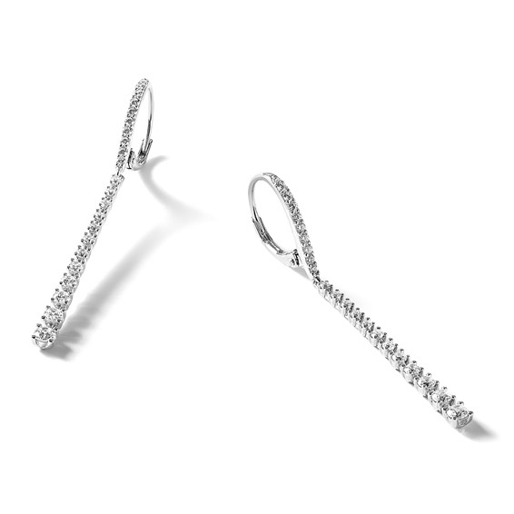 Cheryl M Sterling Silver Rhodium-plated Polished Graduated CZ Leverback Dangle Earrings