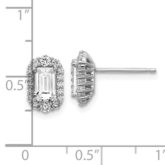 Cheryl M Sterling Silver Rhodium-plated Polished Emerald-cut CZ Halo Post Earrings