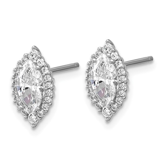 Cheryl M Sterling Silver Rhodium-plated Polished Marquise CZ Halo Post Earrings