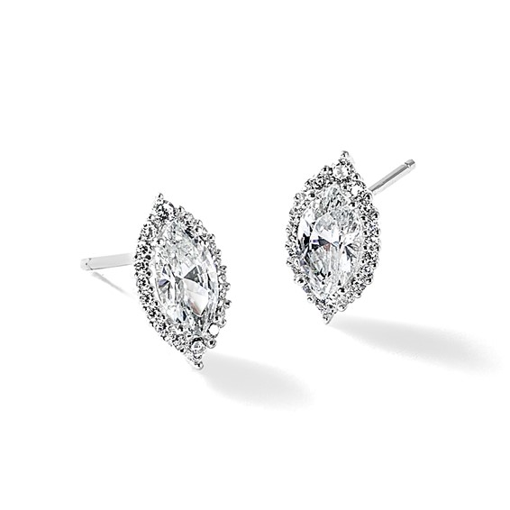 Cheryl M Sterling Silver Rhodium-plated Polished Marquise CZ Halo Post Earrings