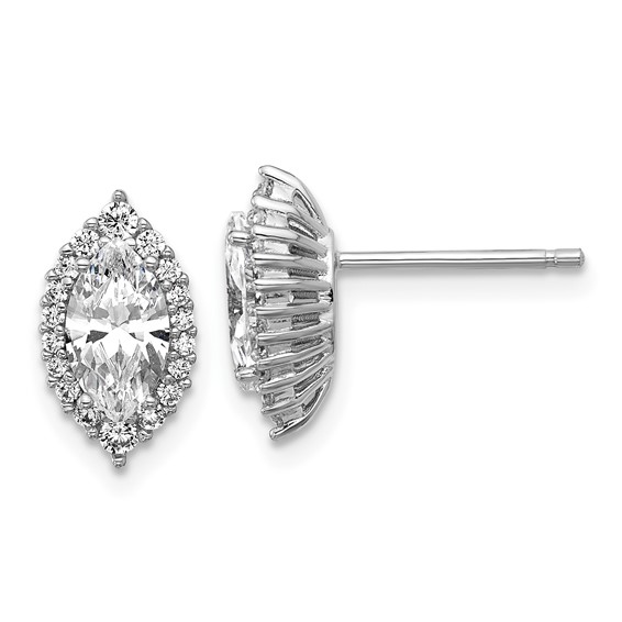 Cheryl M Sterling Silver Rhodium-plated Polished Marquise CZ Halo Post Earrings