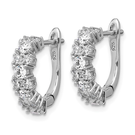 Cheryl M Sterling Silver Rhodium-plated Polished Fancy CZ Hinged Hoop Earrings