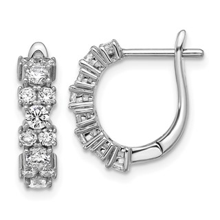 Cheryl M Sterling Silver Rhodium-plated Polished Fancy CZ Hinged Hoop Earrings