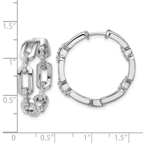 Cheryl M Sterling Silver Rhodium-plated Polished CZ Link In and Out Hinged Round Hoop Earrings