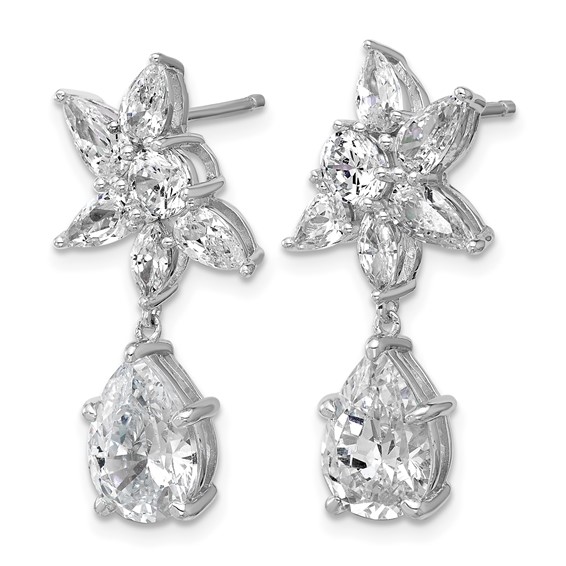 Cheryl M Sterling Silver Rhodium-plated Polished Fancy Multi-cut CZ Post Dangle Earrings