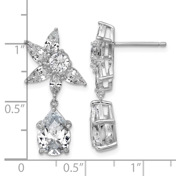 Cheryl M Sterling Silver Rhodium-plated Polished Fancy Multi-cut CZ Post Dangle Earrings