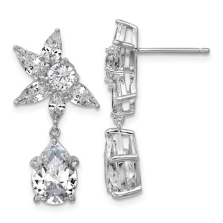 Cheryl M Sterling Silver Rhodium-plated Polished Fancy Multi-cut CZ Post Dangle Earrings