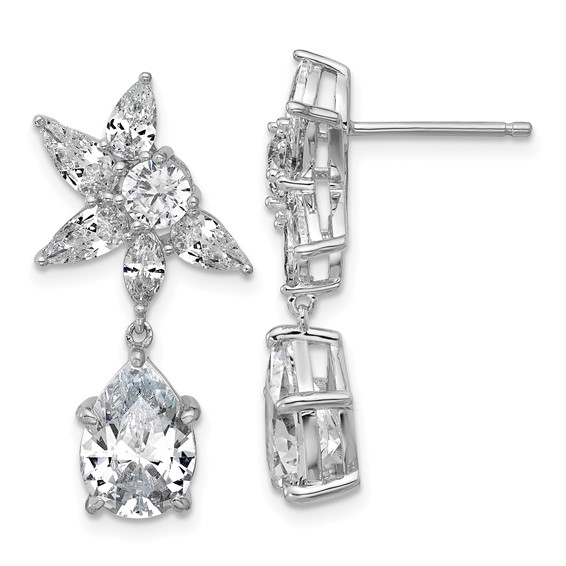 Cheryl M Sterling Silver Rhodium-plated Polished Fancy Multi-cut CZ Post Dangle Earrings