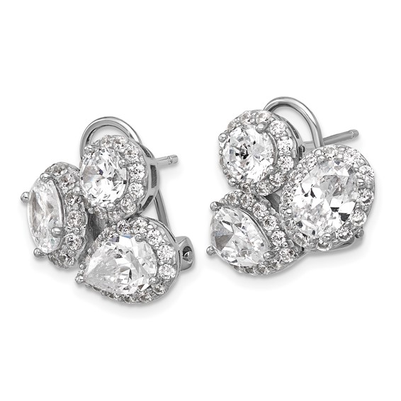 Cheryl M Sterling Silver Rhodium-plated Polished Fancy Multi-cut CZ Halo Omega Back Earrings