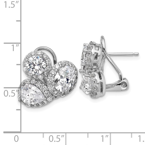 Cheryl M Sterling Silver Rhodium-plated Polished Fancy Multi-cut CZ Halo Omega Back Earrings