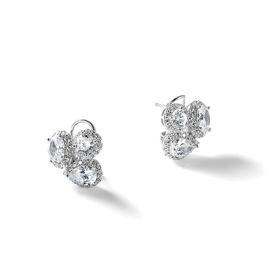 Cheryl M Sterling Silver Rhodium-plated Polished Fancy Multi-cut CZ Halo Omega Back Earrings