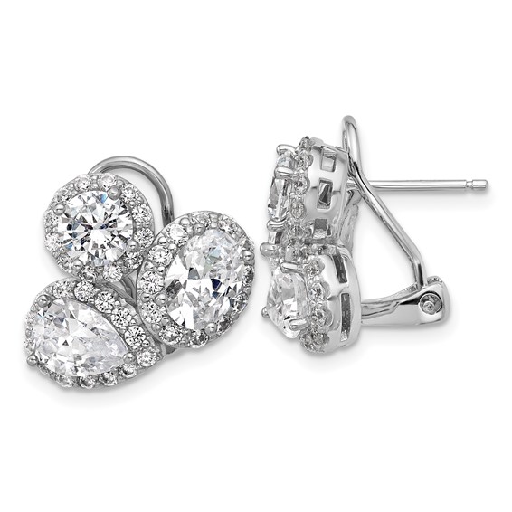 Cheryl M Sterling Silver Rhodium-plated Polished Fancy Multi-cut CZ Halo Omega Back Earrings