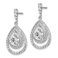 Cheryl M Sterling Silver Rhodium-plated Brilliant-cut Pear Shaped CZ Double Halo Post Dangle Earrings view 2