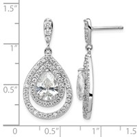 Cheryl M Sterling Silver Rhodium-plated Brilliant-cut Pear Shaped CZ Double Halo Post Dangle Earrings view 4
