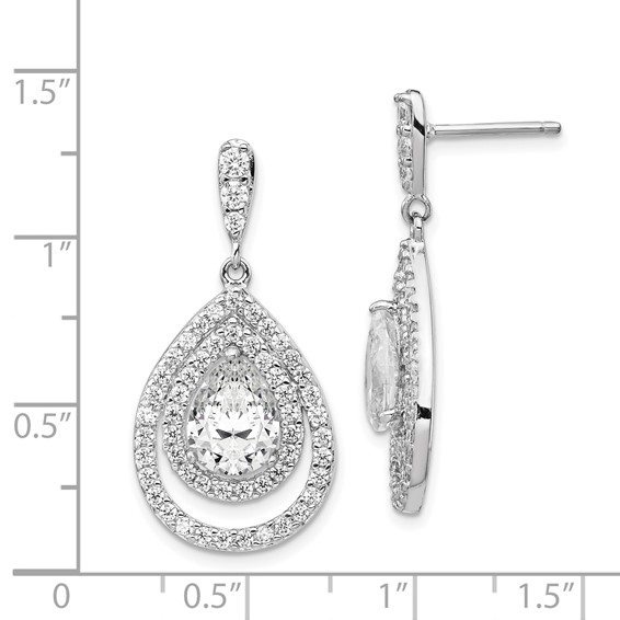 Cheryl M Sterling Silver Rhodium-plated Brilliant-cut Pear Shaped CZ Double Halo Post Dangle Earrings