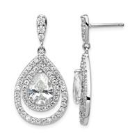 Cheryl M Sterling Silver Rhodium-plated Brilliant-cut Pear Shaped CZ Double Halo Post Dangle Earrings view 1