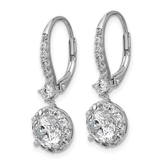 Cheryl M Sterling Silver Rhodium-plated Polished Round CZ Halo Leverback Dangle Earrings