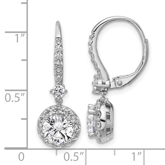 Cheryl M Sterling Silver Rhodium-plated Polished Round CZ Halo Leverback Dangle Earrings