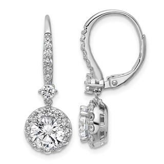 Cheryl M Sterling Silver Rhodium-plated Polished Round CZ Halo Leverback Dangle Earrings