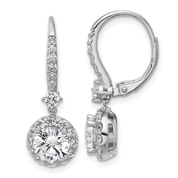 Cheryl M Sterling Silver Rhodium-plated Polished Round CZ Halo Leverback Dangle Earrings