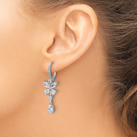 Cheryl M Sterling Silver Rhodium-plated Polished Fancy CZ Butterfly Leverback Dangle Earrings