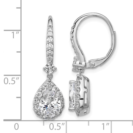 Cheryl M Sterling Silver Rhodium-plated Polished Pear CZ Halo Leverback Dangle Earrings