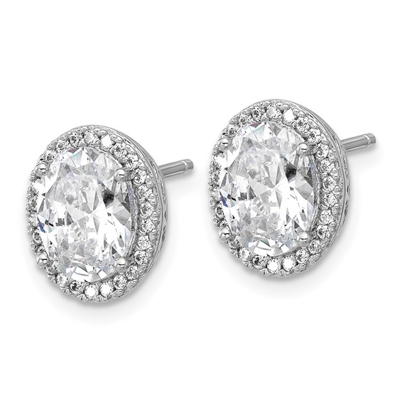 Cheryl M Sterling Silver Rhodium-plated Polished Fancy Oval CZ Halo Post Earrings