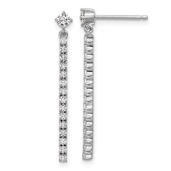 Cheryl M Sterling Silver Rhodium-plated Polished CZ Bar Post Dangle Earrings