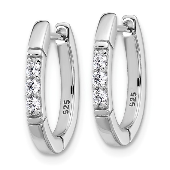 Cheryl M Sterling Silver Rhodium-plated Polished and Grooved CZ Oval Hinged Hoop Earrings