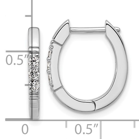 Cheryl M Sterling Silver Rhodium-plated Polished and Grooved CZ Oval Hinged Hoop Earrings
