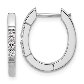 Cheryl M Sterling Silver Rhodium-plated Polished and Grooved CZ Oval Hinged Hoop Earrings