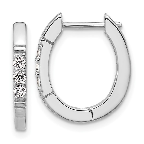Cheryl M Sterling Silver Rhodium-plated Polished and Grooved CZ Oval Hinged Hoop Earrings