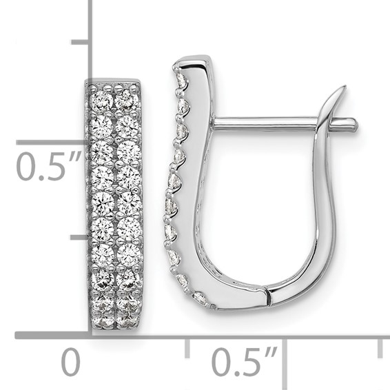 Cheryl M Sterling Silver Rhodium-plated Polished 2-Row CZ Hinged Hoop Earrings