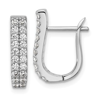 Cheryl M Sterling Silver Rhodium-plated Polished 2-Row CZ Hinged Hoop Earrings