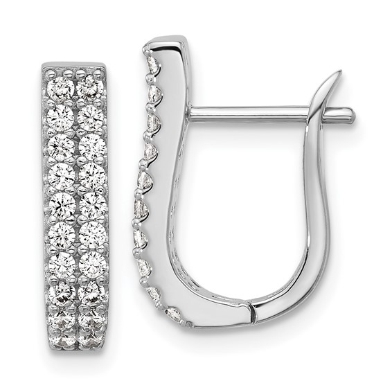 Cheryl M Sterling Silver Rhodium-plated Polished 2-Row CZ Hinged Hoop Earrings