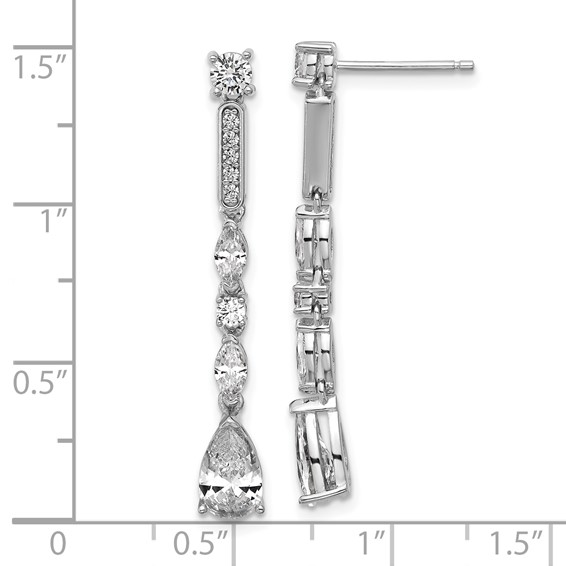 Cheryl M Sterling Silver Rhodium-plated Polished Fancy CZ Teardrop Post Dangle Earrings