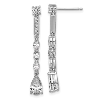 Cheryl M Sterling Silver Rhodium-plated Polished Fancy CZ Teardrop Post Dangle Earrings