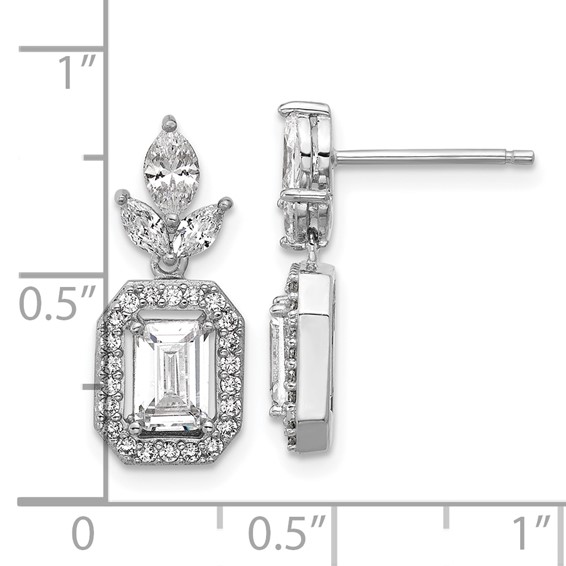 Cheryl M Sterling Silver Rhodium-plated Polished Fancy Emerald-cut CZ Halo Post Dangle Earrings