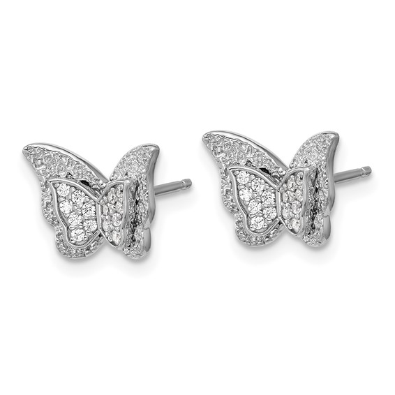 Cheryl M Sterling Silver Rhodium-plated Polished CZ Butterfly Post Earrings