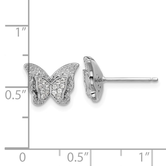 Cheryl M Sterling Silver Rhodium-plated Polished CZ Butterfly Post Earrings