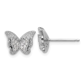 Cheryl M Sterling Silver Rhodium-plated Polished CZ Butterfly Post Earrings