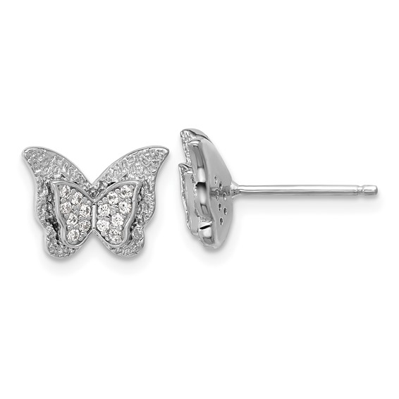Cheryl M Sterling Silver Rhodium-plated Polished CZ Butterfly Post Earrings