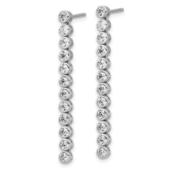Cheryl M Sterling Silver Rhodium-plated Polished Bezel Set CZ Bar Post Dangle Earrings