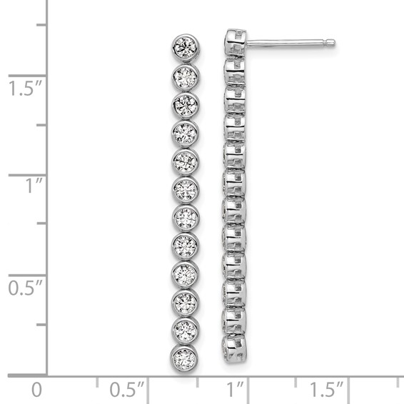 Cheryl M Sterling Silver Rhodium-plated Polished Bezel Set CZ Bar Post Dangle Earrings