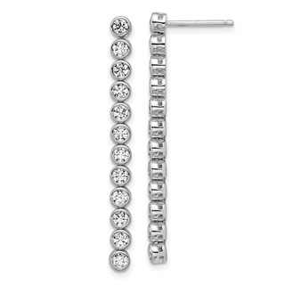 Cheryl M Sterling Silver Rhodium-plated Polished Bezel Set CZ Bar Post Dangle Earrings