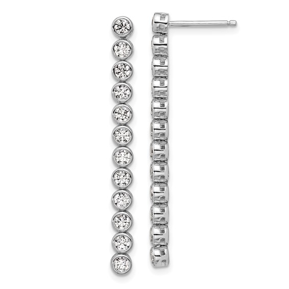 Cheryl M Sterling Silver Rhodium-plated Polished Bezel Set CZ Bar Post Dangle Earrings