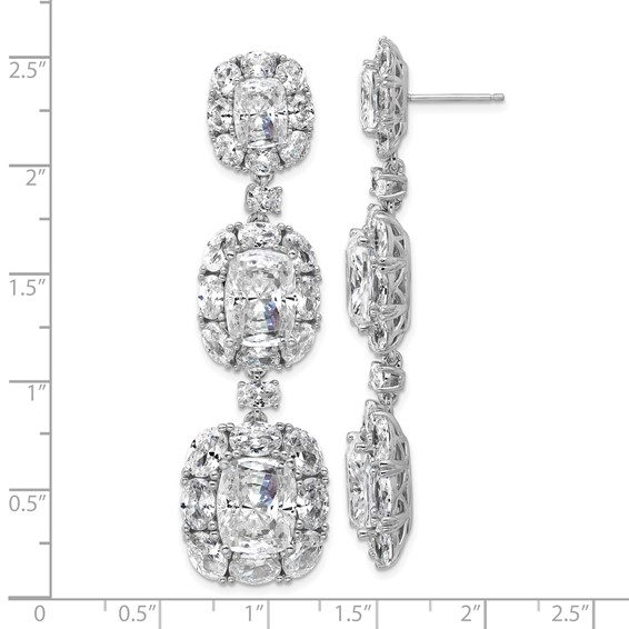 Cheryl M Sterling Silver Rhodium-plated Polished Fancy Cushion-cut CZ Halo Cluster Post Dangle Earrings