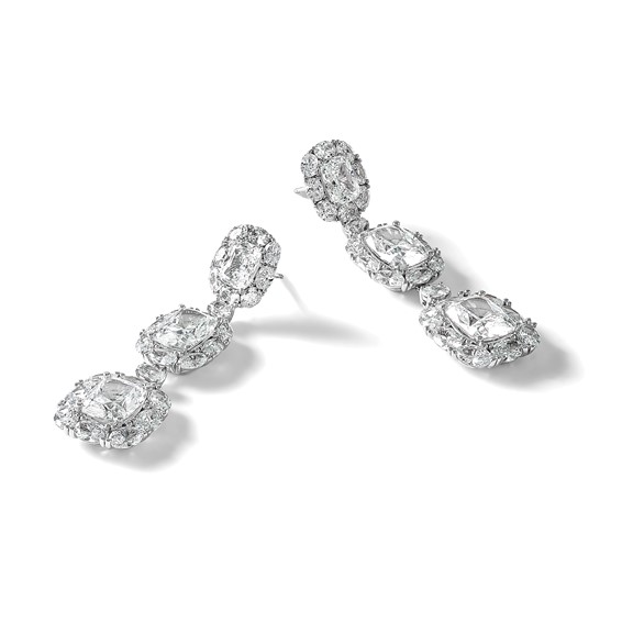 Cheryl M Sterling Silver Rhodium-plated Polished Fancy Cushion-cut CZ Halo Cluster Post Dangle Earrings