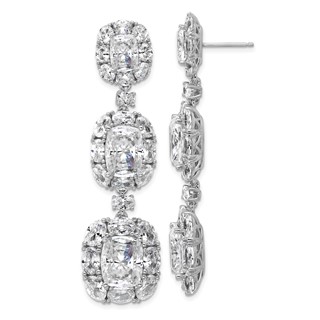 Cheryl M Sterling Silver Rhodium-plated Polished Fancy Cushion-cut CZ Halo Cluster Post Dangle Earrings